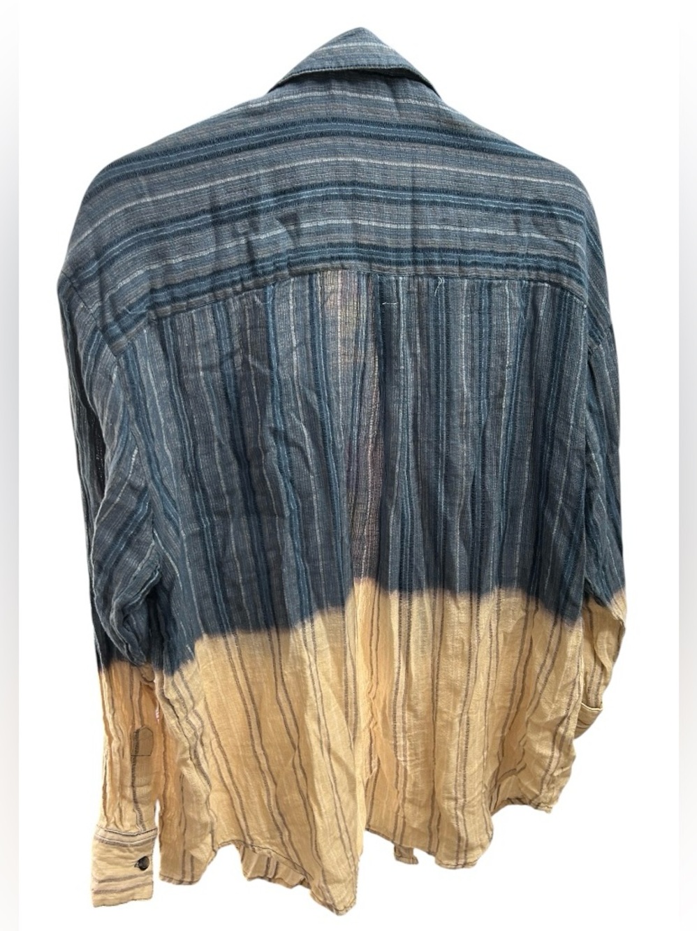 BDG Women’s oversized Small Dip-Dye Sadie Striped Button-Up Shirt Blue and Cream - Picture 4 of 8